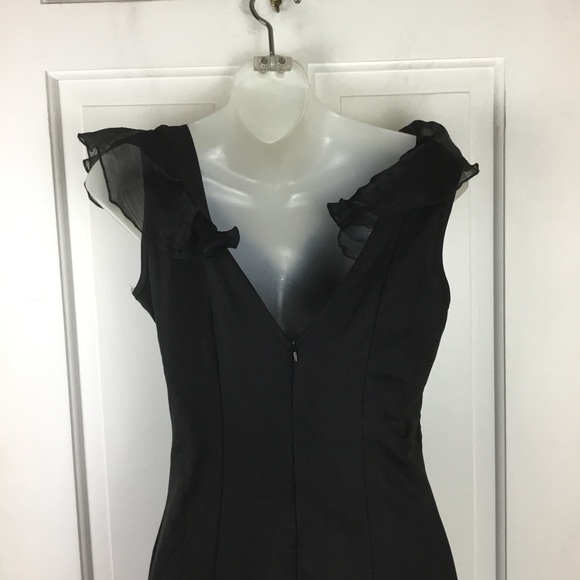 Black Mini Dress | V-Neck with Ruffle - Picture 3 of 6